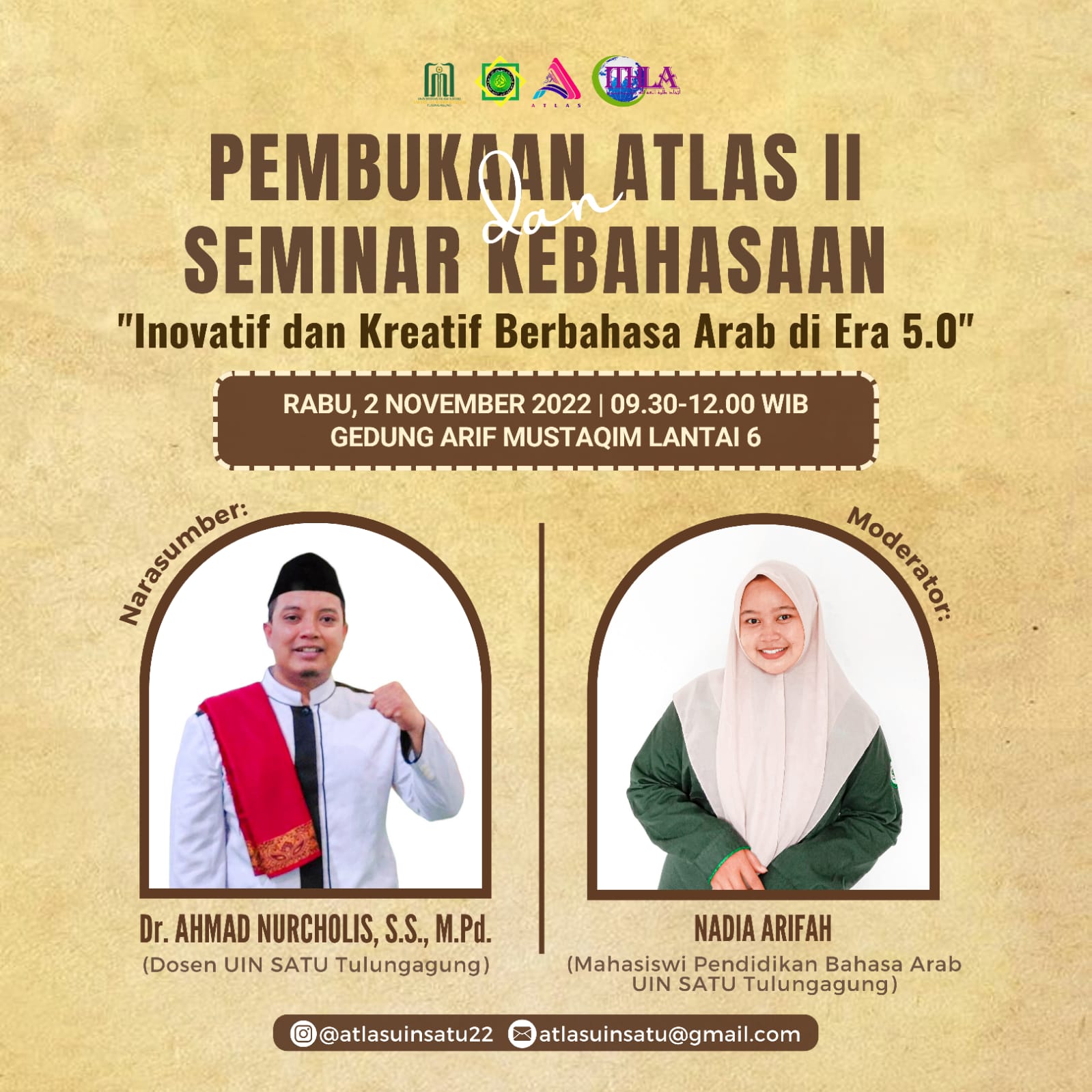 Kajur Adab FUAD Didaulat Sebagai Narasumber Seminar ATLAS Tahun 2022 yang diselenggarakan Oleh Prodi PBA UIN Satu Tulungagung